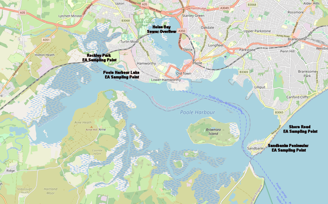 Location of existing EA water quality sampling points in Poole Harbour
