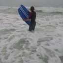 Georgia holding the board downwind so as not to get hit on the nose again - winds were gusting to 40mph according to the forecast